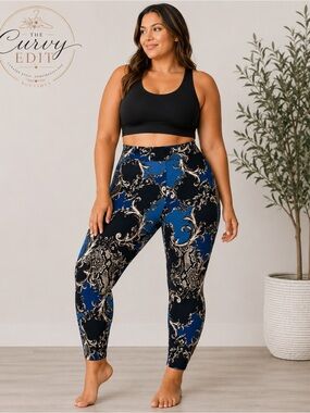NWT Athleisure Thalia Sodi XL Blue Baroque Print Leggings Stretch Pull-On Pants